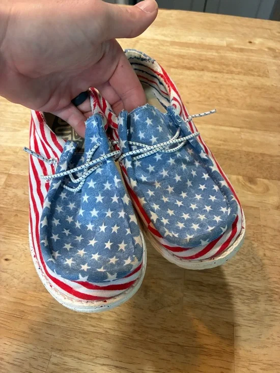 Hey Dude Kids Slip-On Sneakers in Red & Blue Star Print - Picture 2 of 5